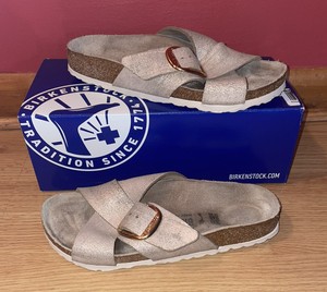 birkenstock siena big buckle washed metallic rose gold