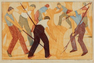 Harvest Ethel Spowers 1932 Modernist Australian Grosvenor School Linocut Print