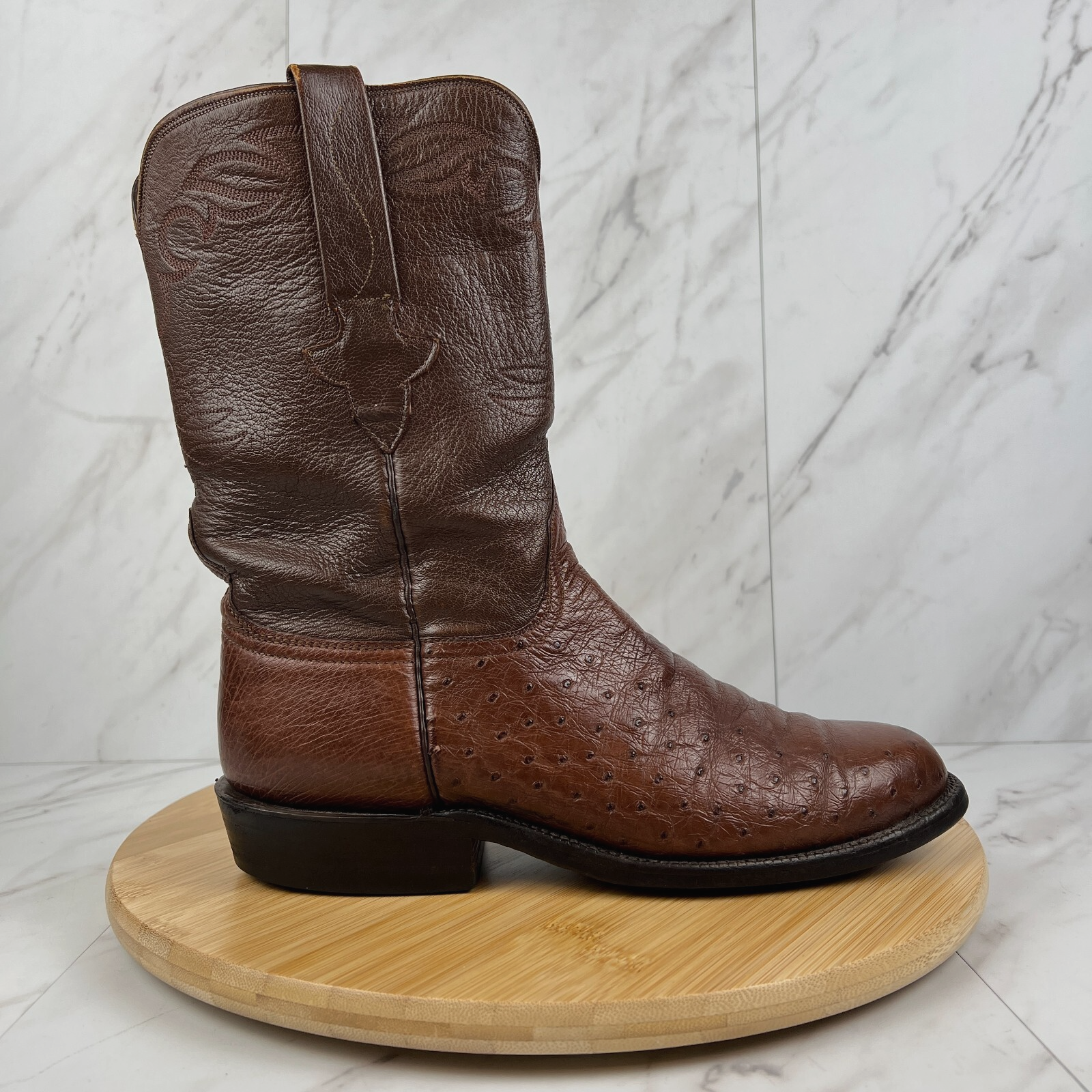 Lucchese Men's Size 7D Brown Ostrich Leather Pull-On Western Boots L1108