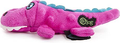 goDog Just For Me Gators Squeaky Plush Dog Toy Chew Guard Technology - Pink Mini - Picture 1 of 8