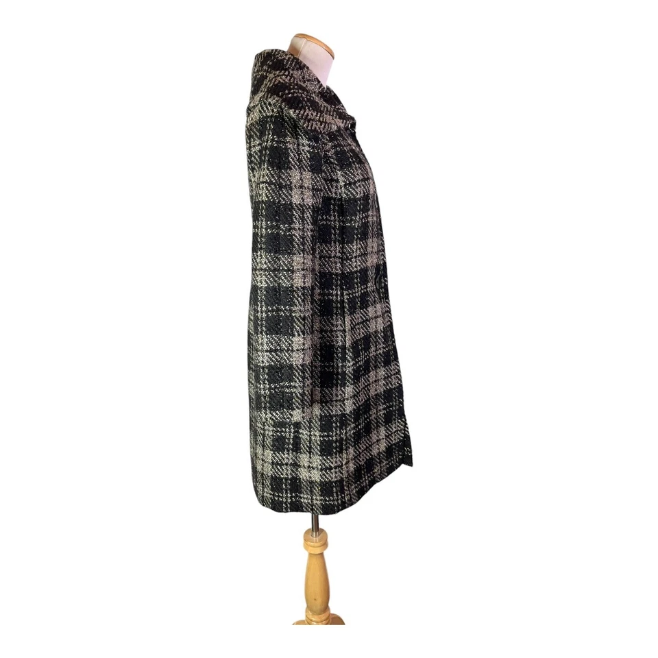 Talbots Size 2P Plaid Tweed Overcoat Button Front Lined Black Grey Metallic - Image 4 of 4