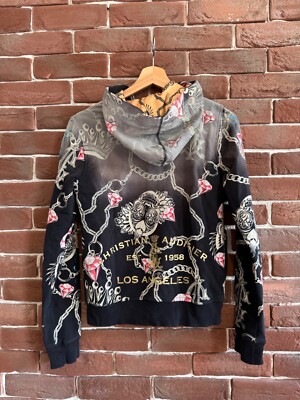 Rare Vintage Y2K Christian Audigier Diamond Hoodie Streetwear S