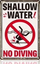 No Diving Vintage Wall Decor Tin Metal Signs 8" x 12" Swimming Pool Warning Wall