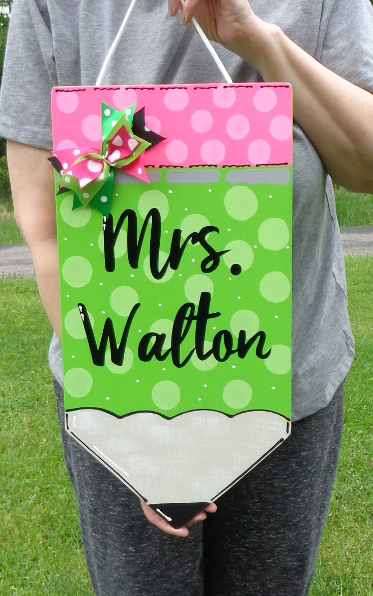 Sign Name School Teacher Green Class Classroom Door Gift