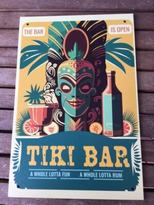 TIKI BAR The Bar is open -Deco Schild 20x30 cm Hawaii Aloha Cocktails