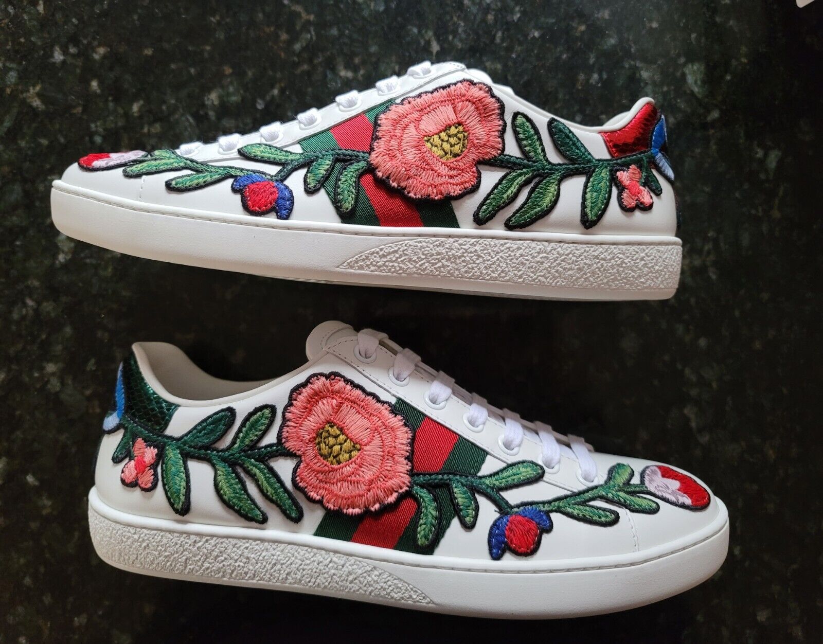 GUCCI Sneakers ACE Web Floral Embroidered White Leather 36 US 6 Women's $795