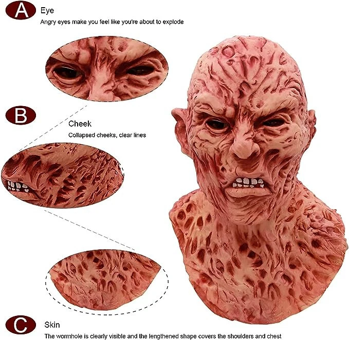Horror Evil Bloody Devil Freddy Krueger Latex Mask for Scary Creepy Halloween - Image 4 of 4