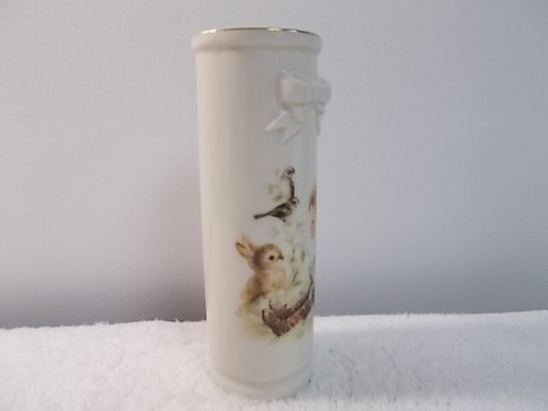 Vintage 1979 Enesco Brandywine Boy Bunny Rabbit Birds 6" Tall Porcelain Vase - Picture 2 of 8
