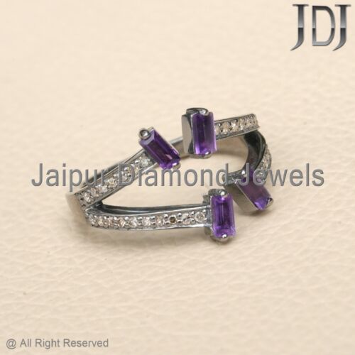 Anillo De Piedra Natural Con Diamante Y Amatista En Plata De Ley 925 - Imagen 2 de 10