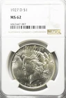 1927 D $1 Peace Silver One Dollar US NGC MS62 Denver VAM 2A