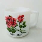 Vintage Brockway Flower of the Month Mug Cup Milk Glass June Rose