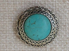 Turquoise Stretch Cocktail Scarf Ring Silvertone Metal