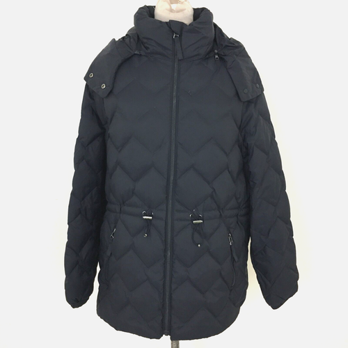 M&S Women's Jacket Size 18 Navy Blue Down Hood Stormwear Zip