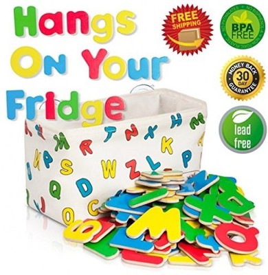 Alphatoys Magnetic Alphabet Wooden Letters - 78 Abc Refrigerator Magnets With Hanging Organizer - Perfect Storage Solution. Includes Booklet Of 12 Fun & Educational Games. Great Preschool Learning Toy (746704989547)