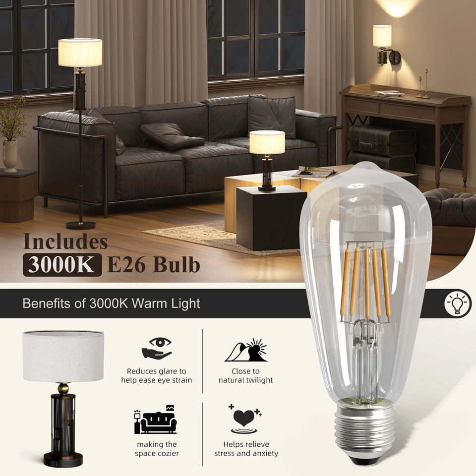 Bedside Desk Lamp Dimmable Touch Control Drum Shade Table Lamp LED Bronze Finish - Image 4 of 4