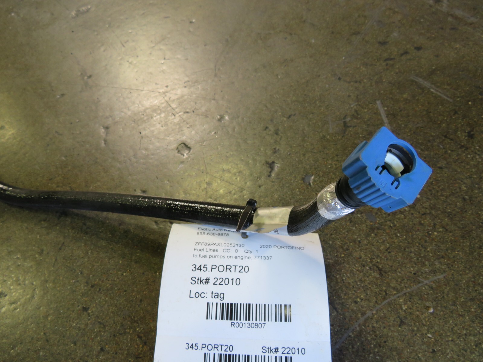 Ferrari Portofino, Fuel Line to Fuel Pumps on Engine, Used, P/N 771337