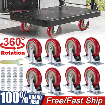 4/8PCS 4'' 5'' Caster Wheels Swivel Plate Polyurethane Wheels Heavy Duty Wheels