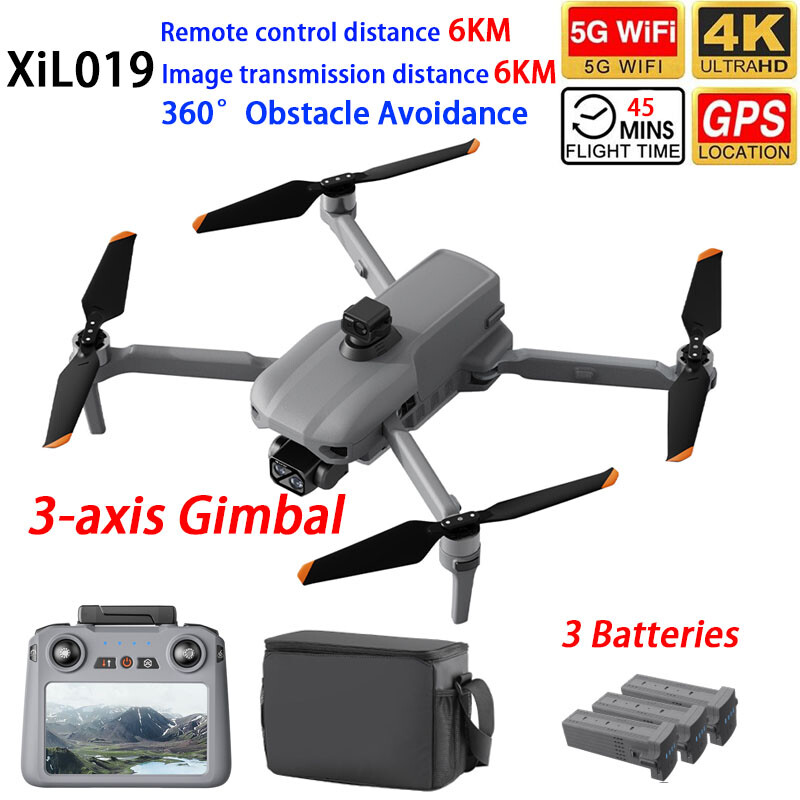 XiL019 RC Drone GPS 5G WIFI FPV 6KM 3-axis Gimbal 4K HD Dual