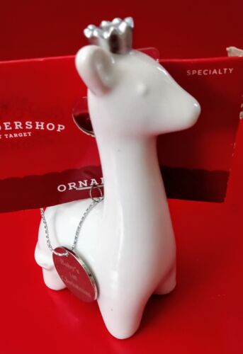 Wondershop 2017 Babys First Christmas Ornament White Ceramic Giraffe with Crown  - Picture 1 of 3