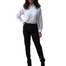 Womens Black Non Pleated Adjustable Tuxedo Pants Satin Side Stripe NEW