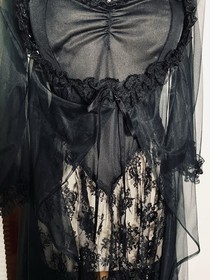 Vintage Faris 80s Black Lace Lingerie Peignoir Set Women&rsquo;s Size Medium to Large