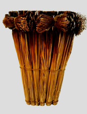 Handmade Pine Needle Basket/Vase Unwoven Embellished w/Pinecones 9 1/2" Tall