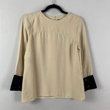 DEREK LAM Beige Black 3/4 Sleeve Silk Blouse Size 44 US 6