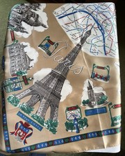 Vintage Paris Souvenir Scarf With Landmarks Made in Italy