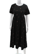 Madewell Womens A-Line Maxi Dress Black Floral Cotton Short Sleeve Size XS