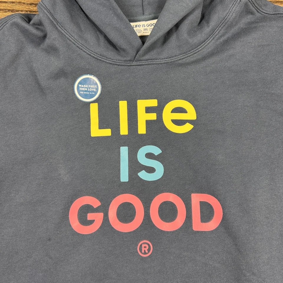 Sudadera con Capucha Life Is Good para Mujer XXL Azul Logo Sol Gráfico Pullover Foto 2 de 4