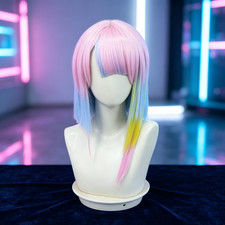 Cosplay Wig Pastel Pink Blue Gradient Short Bob Straight Bangs Anime Synthetic