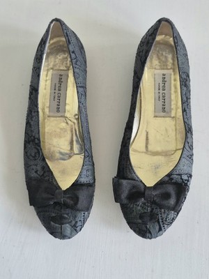 Andrea Carrano Italy Classic Black Floral Brocade Ballet Flats SZ 6.5 US/ EU 37