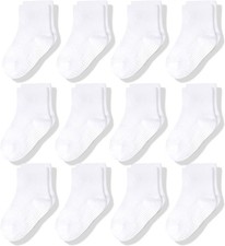Non-Slip Crew Grip Socks Youth White - 12 pairs, 5-7 Years old