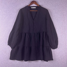Zara Shift Dress Medium Black Tiered Ruffle Mini Babydoll Fit & Flare Minimalist