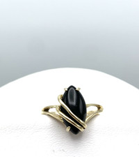 14K Yellow Gold Plumb Black Onyx Ring 3.4 Grams Size 5 1/4 Signed JE