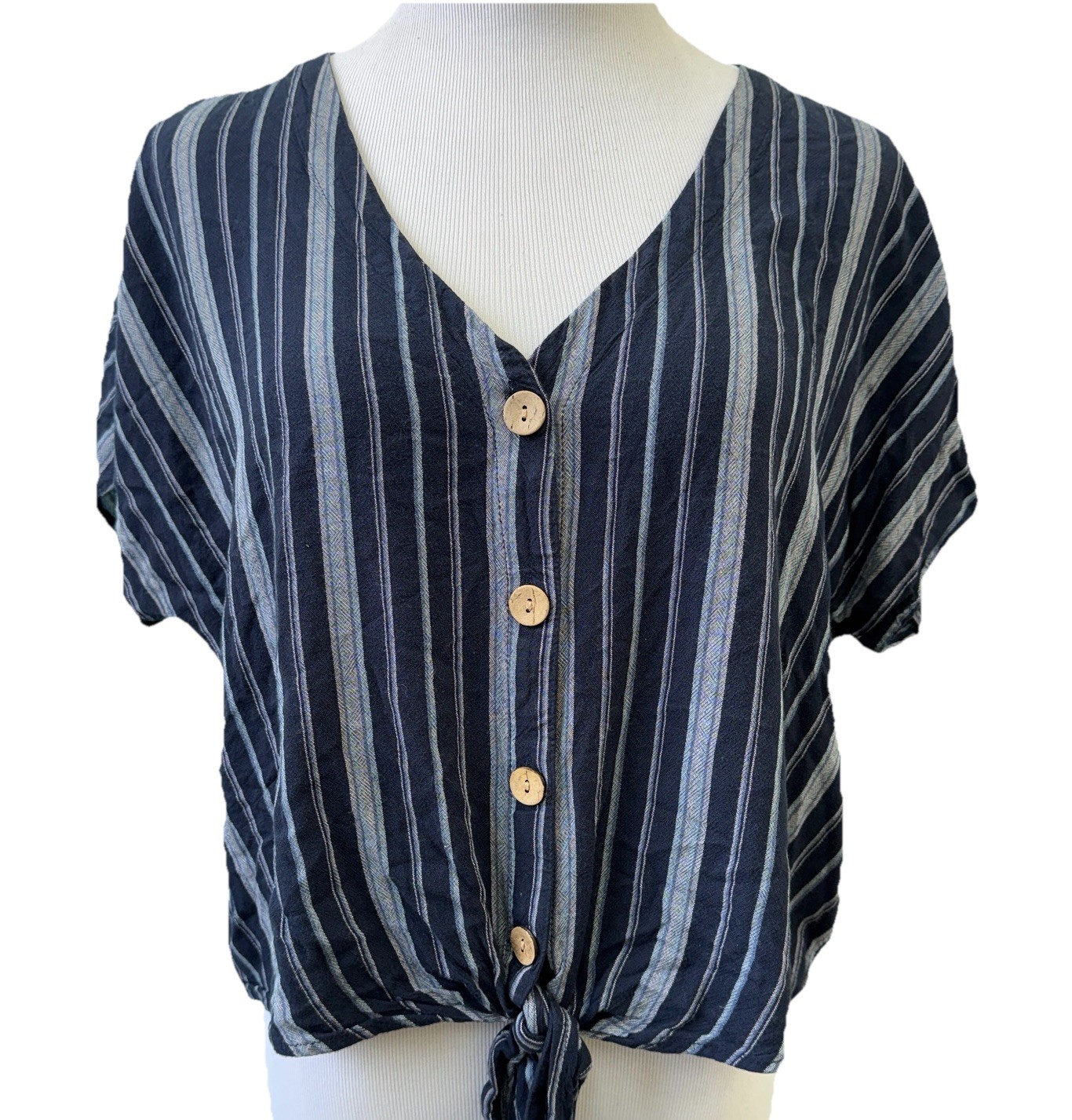 UNIVERSAL THREADS Blue Striped Button Blouse XL S… - image 1