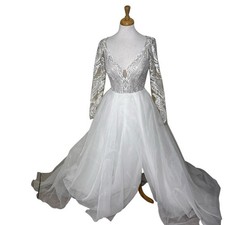 HAYLEY PAIGE Mulan Princess Sheer Lace Sleeve Open Back Wedding Ballgown Size 8