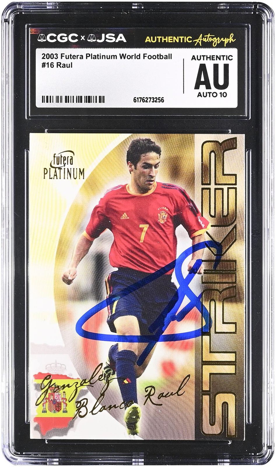 Raul Gonzalez Spain FC Signed 2003 Futera Platinum World #16 CGC Auto 10 Card