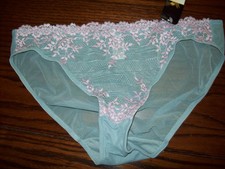 NWT WACOAL BIKINI PANTIES EMBRACE LACE SHEER W EMBROIDERY 64391 BLUE 460 RARE L