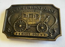 Vintage 1973 WELLS FARGO BANK Since 1852 Employee Solid Brass Belt Buckle