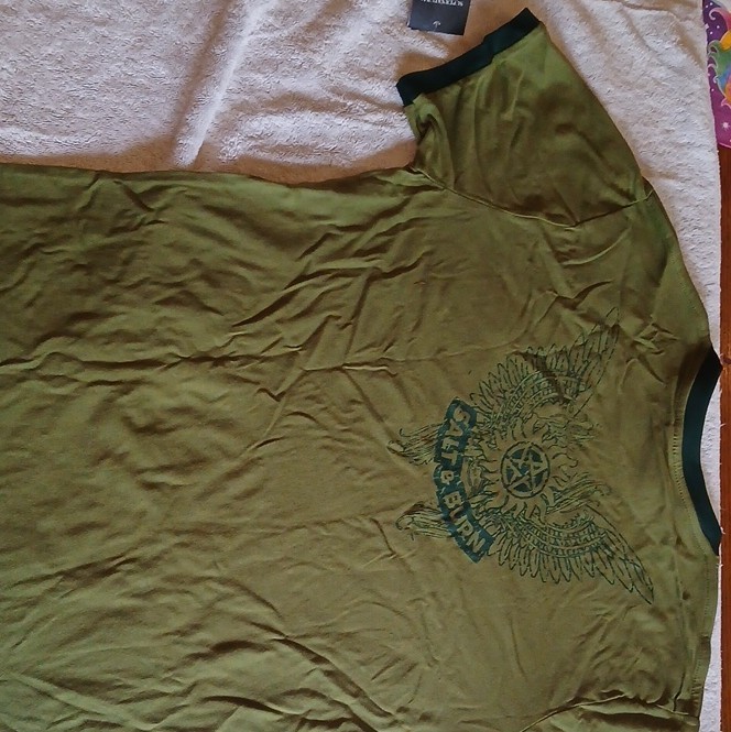 Supernatural Olive Green Graphic Cotton T-Shirt Pocket Short Sleeve Crew Neck S