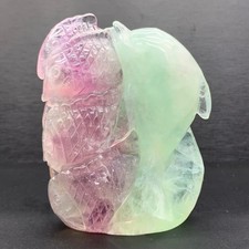 398g Rare fluorite hand carved fish quartz crystal spiritual healing