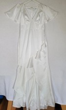 Lulus  Eternal Bond White Satin Ruffled Flutter Sleeve Maxi Dress M Med NWT