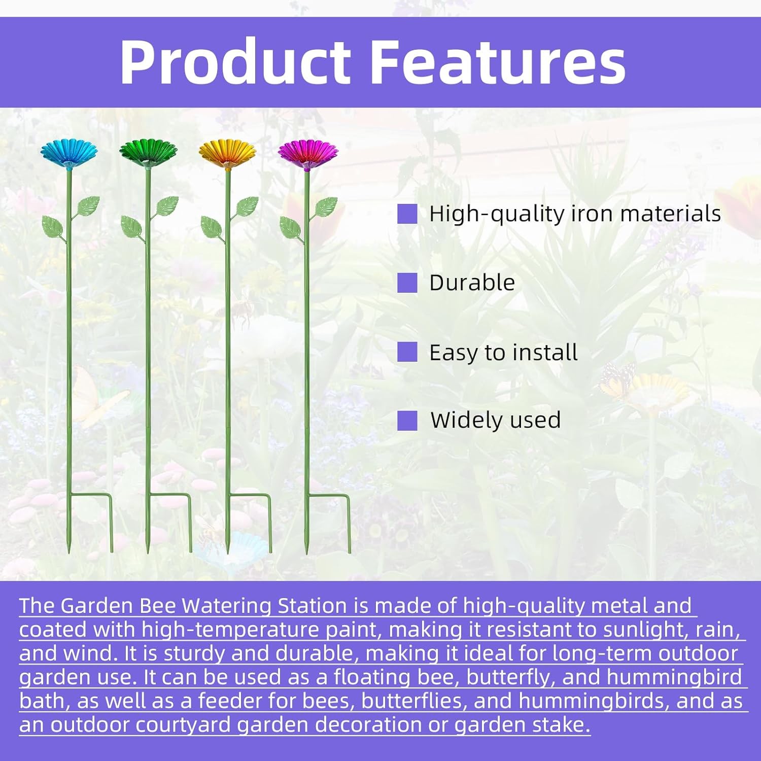 4 pcs Butterfly Feeders Bowl Bee Watering Station Metal Red、Blue、Green、Yellow 