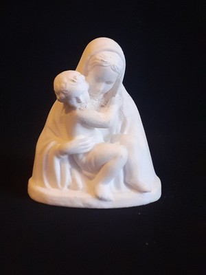 Christentum / Figur Jungfrau mit Kind / Keks signiert Normandie