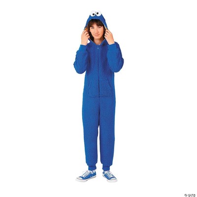 Sesame Street Cookie Monster Hooded 1-Piece Bodysuit Kids Costume Blue Size 2-4Y