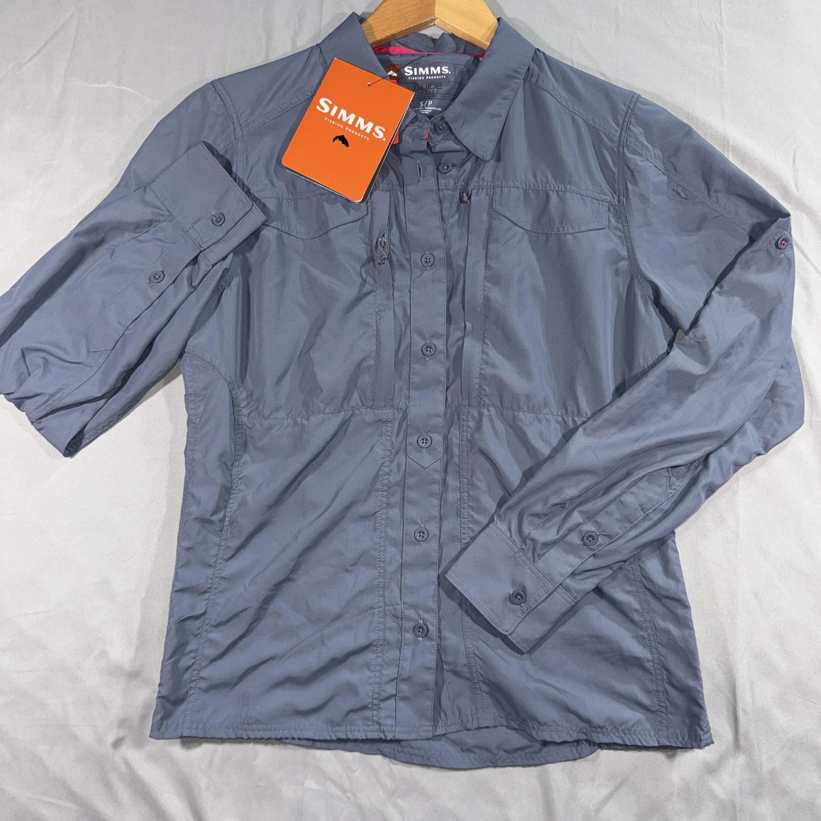 Simms Shirt Womens Small Blue Nightshade Attractor LS Long Sleeve Guide Fishing