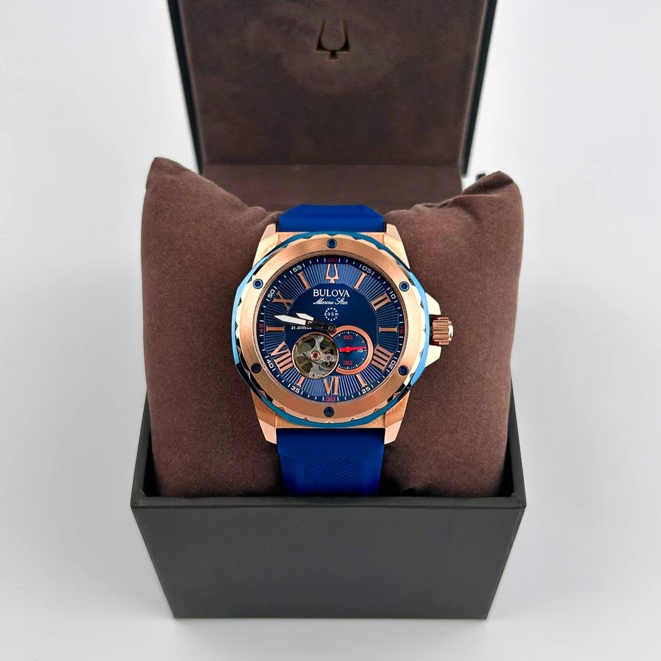 Bulova 98A227 Marine Star Dial Blue Men's Automatic Watch FREE SHIPPING - Image 4 of 4