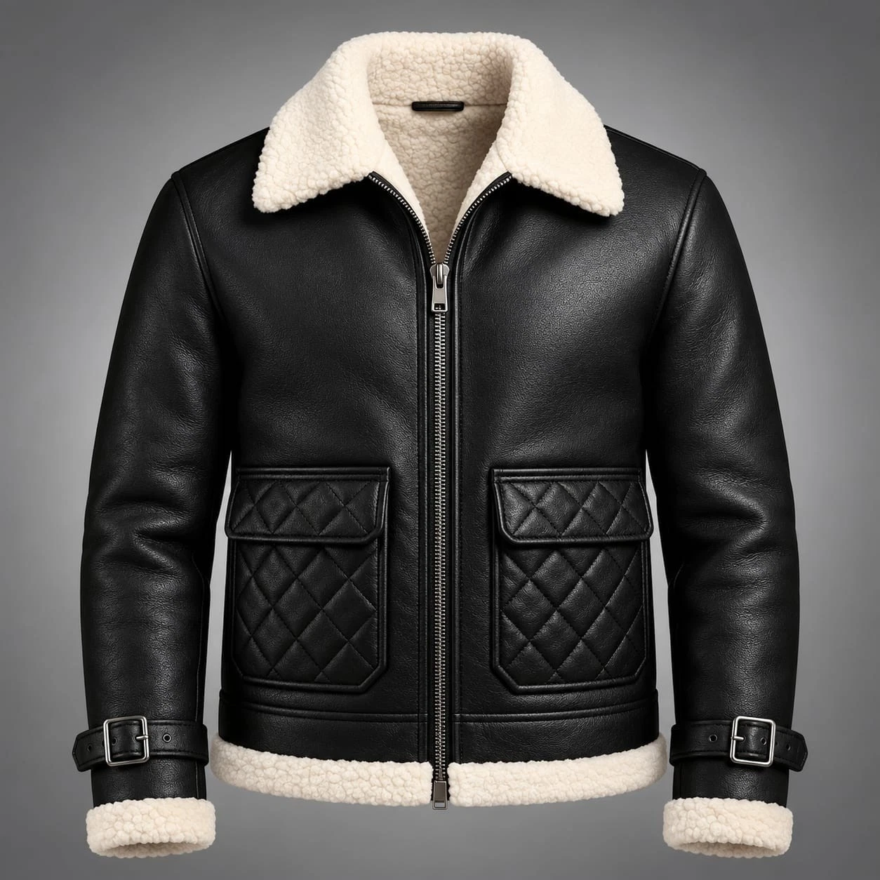 Men's Black RAF B3 Bomber Shearling Flying Aviator Real Sheepskin Leather Jacket image 1