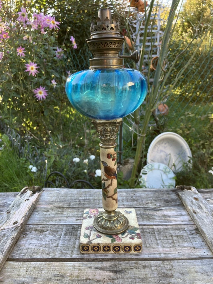 Lampe à pétrole en émaux - Jules Bordeaux Vieillard, Longwy - époque ? - Photo 3/4
